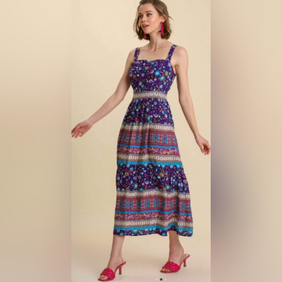 Umgee Boho Floral Tank Maxi Dress Small - Picture 3 of 12